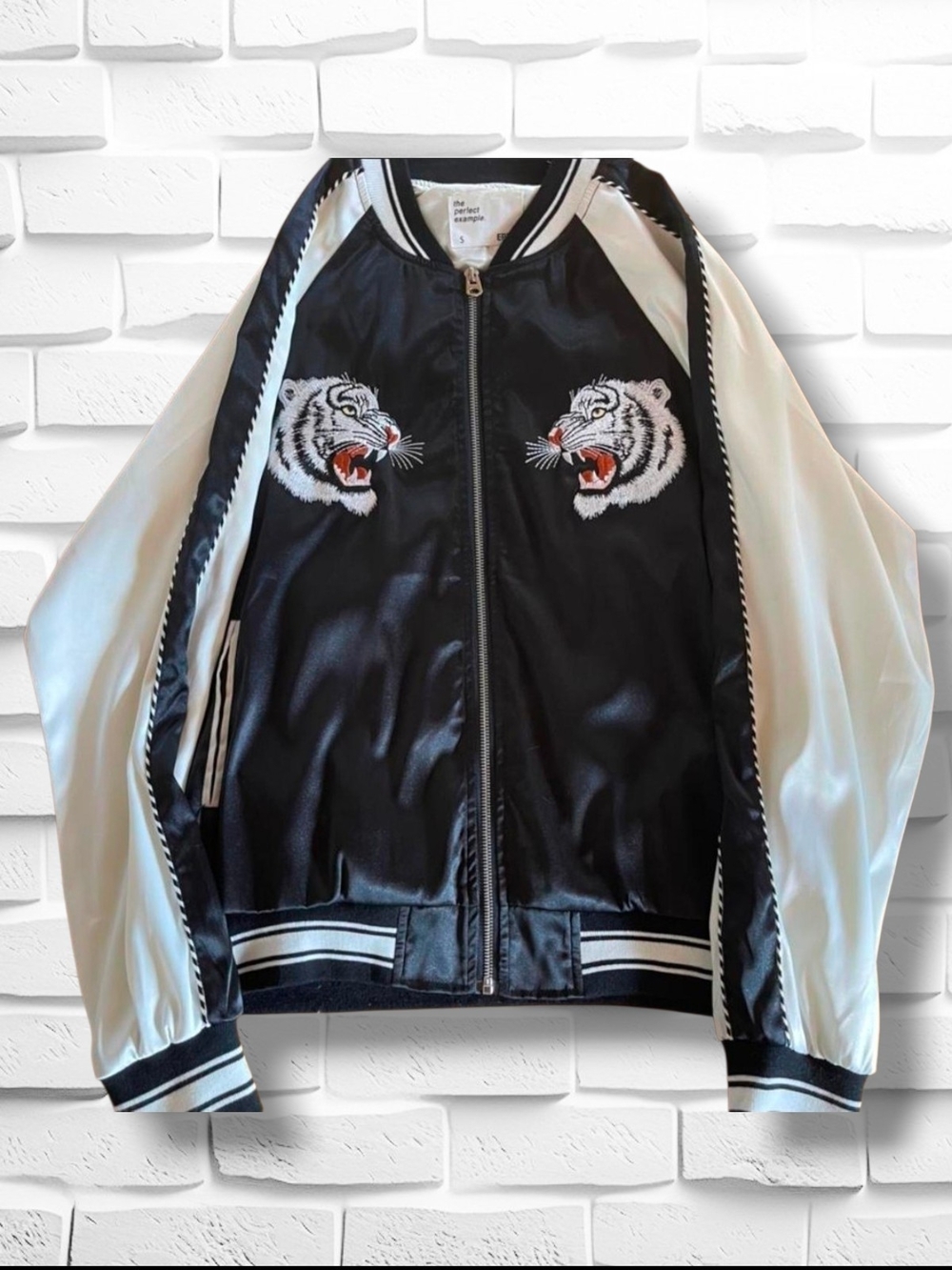 EPTM The Perfect Example White Tiger Embroidered Satin Sukajan Jacket - XL